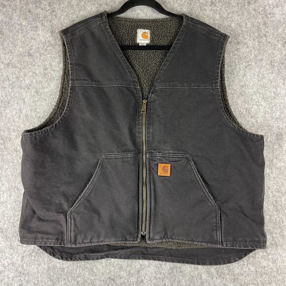 Carhartt Vest Mens 2XL Black Sherpa Lined Duck Canvas V26 Workwear Rugged - Picture 1 of 14